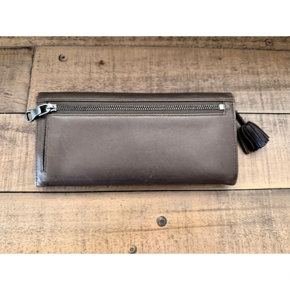 Loewe Wallet Womens Brown Leather Continental Tassel Zip Anagram Logo Spain